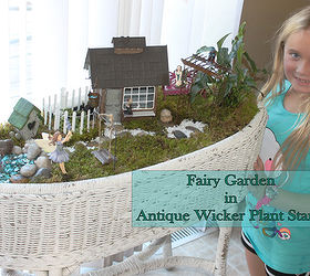 fairy garden in antique wicker basket, container gardening, gardening, repurposing upcycling