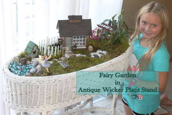 fairy garden in antique wicker basket, container gardening, gardening, repurposing upcycling