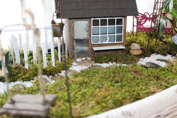 fairy garden in antique wicker basket, container gardening, gardening, repurposing upcycling