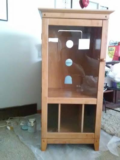 garage sale find cabinet re do, painted furniture, AH yes lovely isnt it Uh not so much