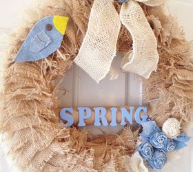 spring wreath using burlap and denim, crafts, repurposing upcycling, seasonal holiday decor, wreaths