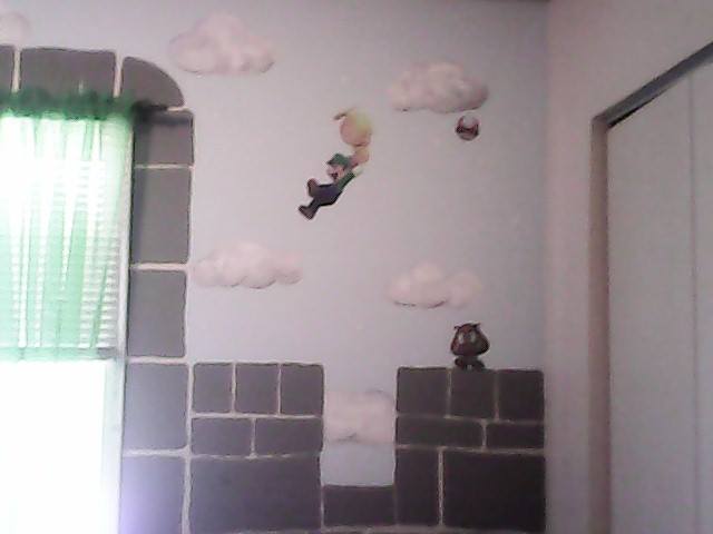 little boys mario room, bedroom ideas, painting, Up went the appliques