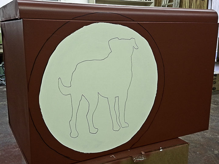 dog storage out of metal chest, painted furniture, pets animals, repurposing upcycling, storage ideas
