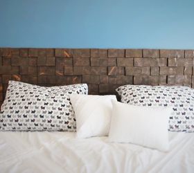 a custom removable diy wood block headboard for cheap, bedroom ideas, diy, how to, woodworking projects