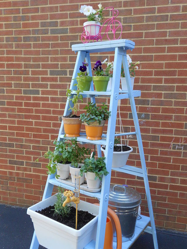 ladder herb garden, container gardening, gardening, outdoor living, repurposing upcycling