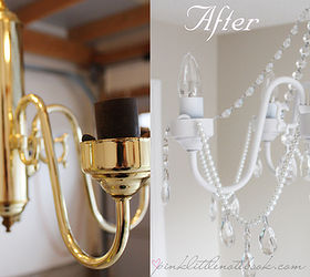 diy before and after white chandelier with crystals and pearls, lighting, painting