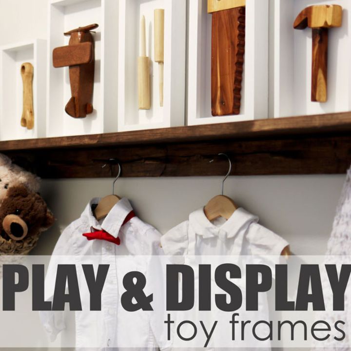 play display toys in a frame, bedroom ideas, repurposing upcycling, shelving ideas, wall decor, woodworking projects