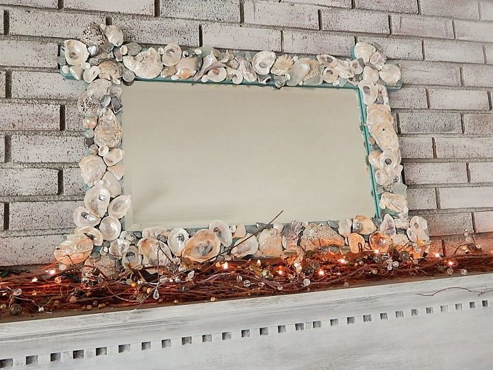 beachy shell mirror, crafts, repurposing upcycling, wall decor