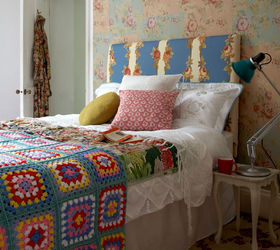 mismatched floral bedding, bedroom ideas, reupholster
