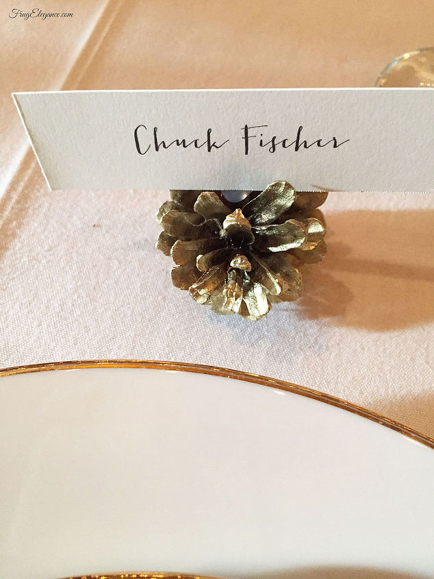 easy elegant diy wedding decor gold pine cone place card holders, crafts, how to, repurposing upcycling