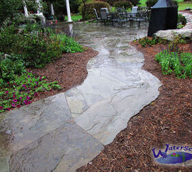 ann arbor mi pondless disappearing waterfall with flagstone patio, concrete masonry, gardening, ponds water features