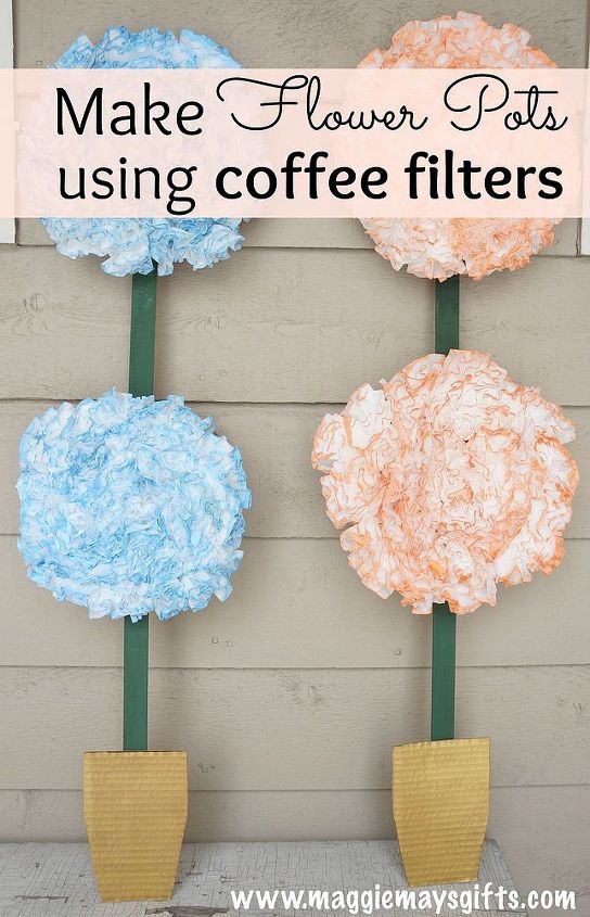decorao de primavera com filtros de caf e uma caixa