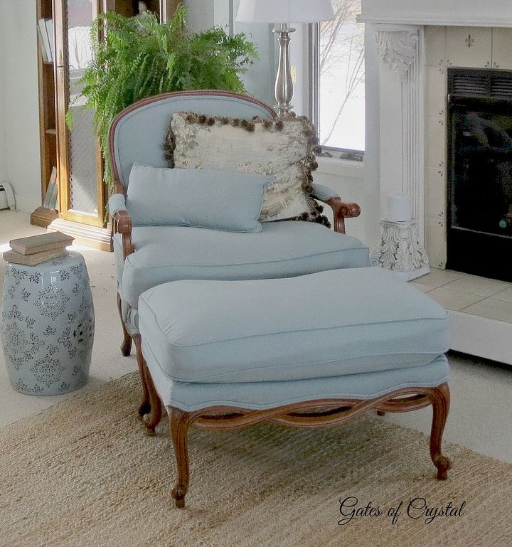 reupholstering a chair and ottoman, how to, painted furniture, reupholster