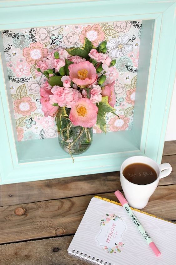 diy pastel floral shadowbox shelf, crafts, decoupage, how to, woodworking projects