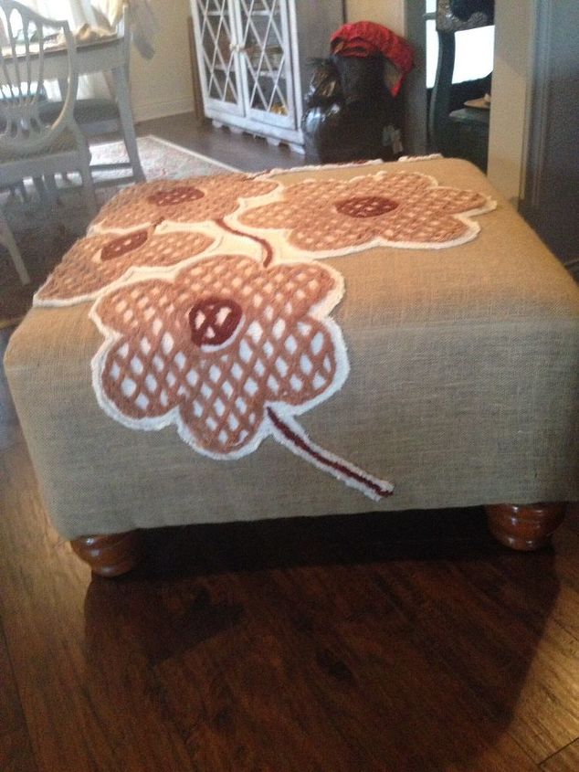 ottoman find, painted furniture, repurposing upcycling, reupholster