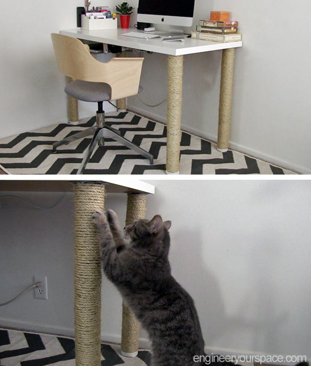 diy scratching post desk legs, how to, painted furniture, pets animals