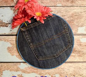 recycled denim pocket hoop art, crafts, how to, repurposing upcycling