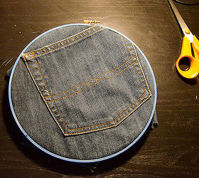 recycled denim pocket hoop art, crafts, how to, repurposing upcycling