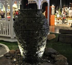 fountainscapes of western massachusetts and northern connecticut, ponds water features, Large Stacked Slate Urn LED Lighting