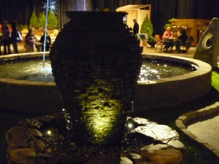 fountainscapes of western massachusetts and northern connecticut, ponds water features, Lighted Large Stacked Slate Urn