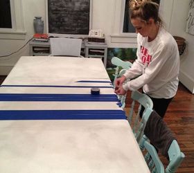 diy striped dining room table, how to, painted furniture