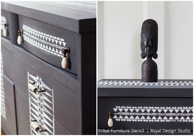 Tribal Stencil Transformation A Dated 1940 S Dresser Gets An