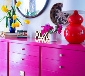 hot pink american of martinsville dresser buffet, painted furniture, repurposing upcycling