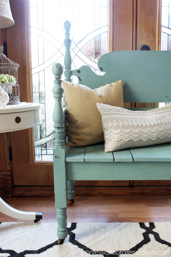mason jar blue headboard bench, painted furniture, repurposing upcycling, woodworking projects