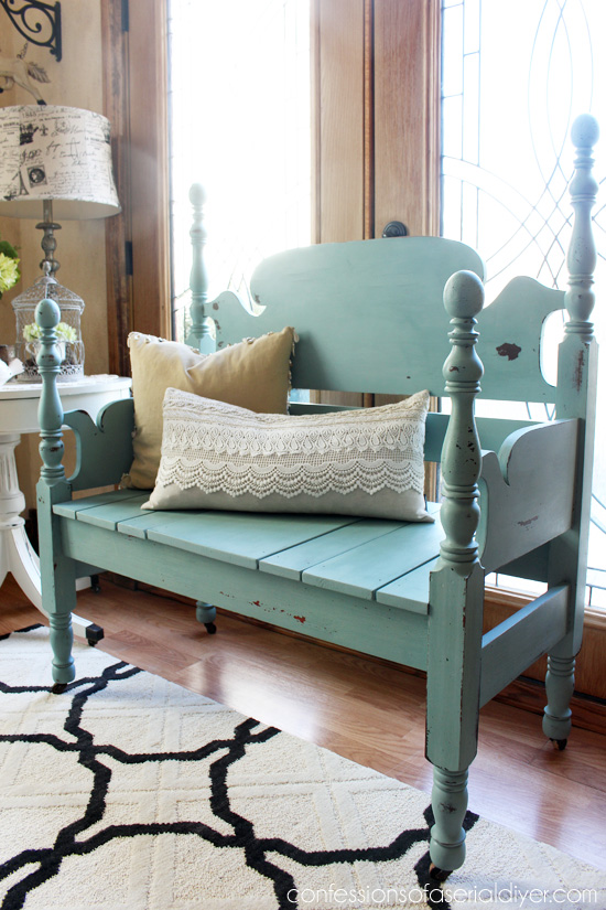mason jar blue headboard bench, painted furniture, repurposing upcycling, woodworking projects