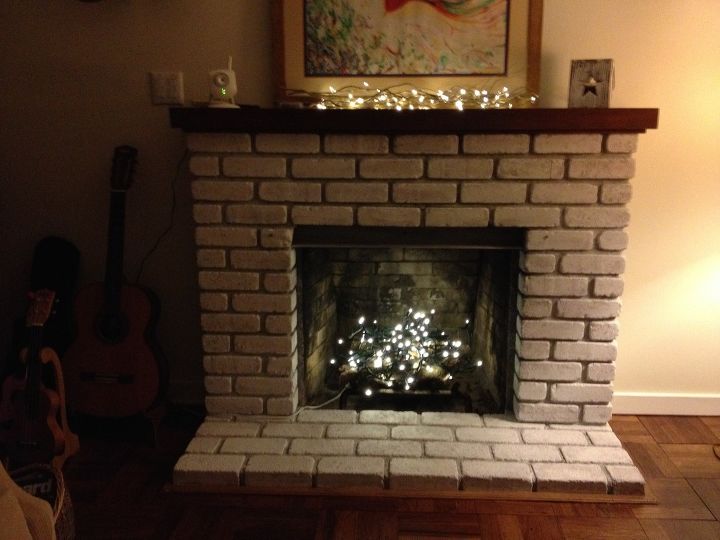 easy fireplace makeover whitewash the brick, concrete masonry, fireplaces mantels, painting