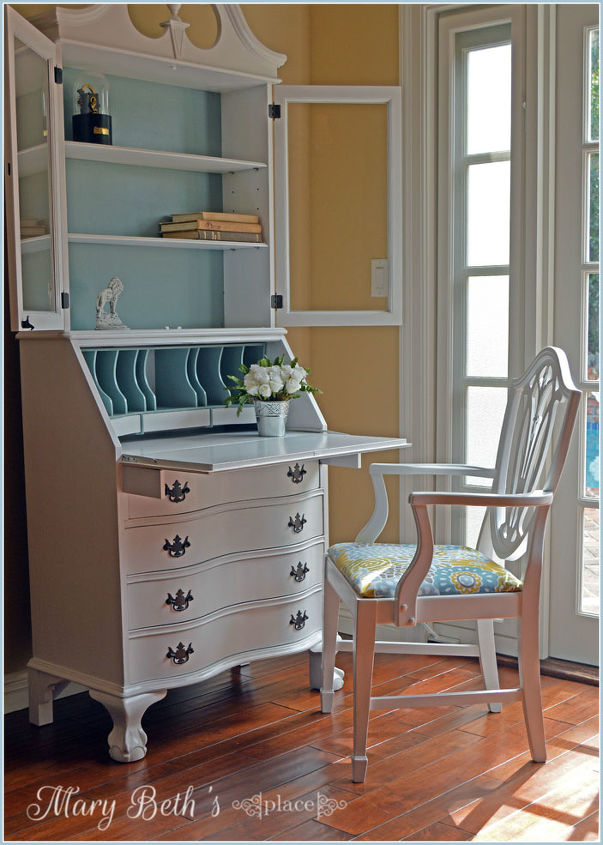 a fresh new look for a secretary desk, chalk paint, painted furniture, reupholster
