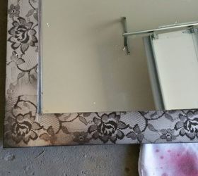 drab mirror to fab lace mirror, bathroom ideas, how to, painted furniture
