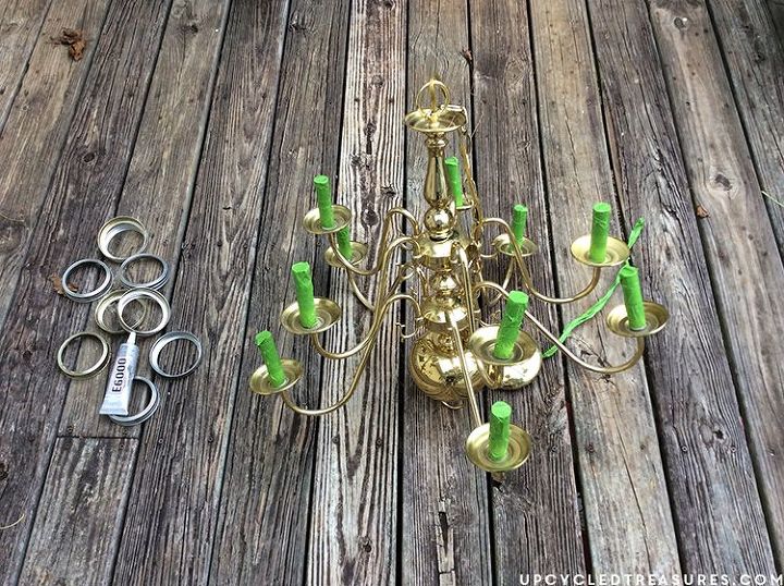 upcycled vintage inspired chandelier, dining room ideas, lighting, mason jars, painting, repurposing upcycling