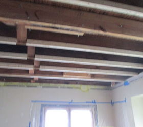paneling flooring on a ceiling good or bad idea, Dining room post leak upstairs with rafter repair and leveling