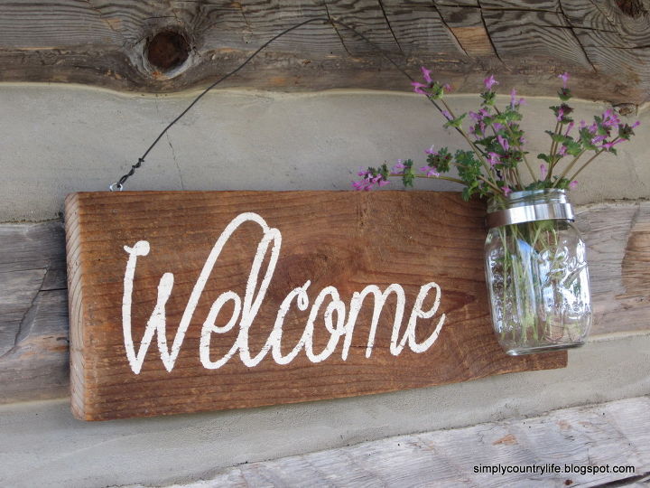 rustic barnwood mason jar welcome sign, crafts, mason jars, repurposing upcycling