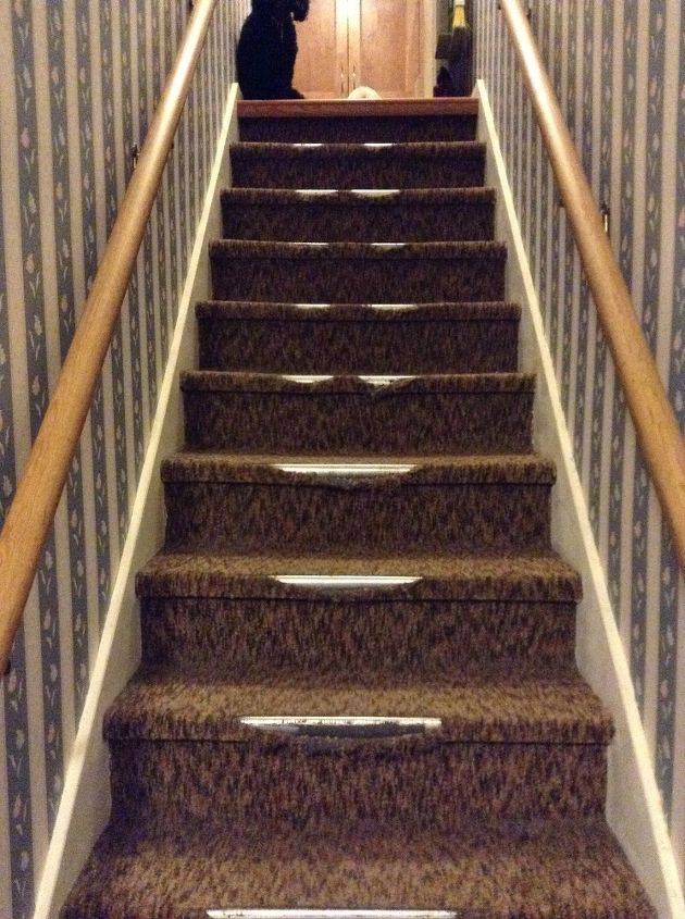 removing indoor outdoor carpet from stairs, From the basement looking up towards our kitchen