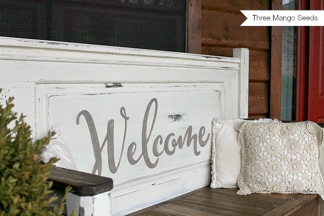 custom built welcome bench, outdoor furniture, outdoor living, painted furniture, porches, repurposing upcycling
