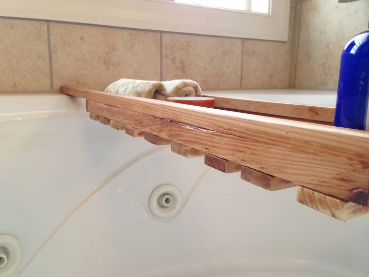 bathtub caddy enjoy a little luxury at home for under 20 dollars, bathroom ideas, how to, woodworking projects
