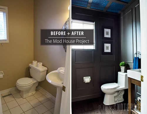 reveal dated powder room gets a moody makeover, bathroom ideas, small bathroom ideas, wall decor
