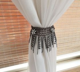 necklace to curtain tie back, repurposing upcycling, window treatments, windows