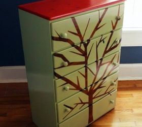woodgrain tree silhouette chest of drawers, painted furniture