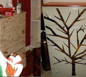 woodgrain tree silhouette chest of drawers, painted furniture
