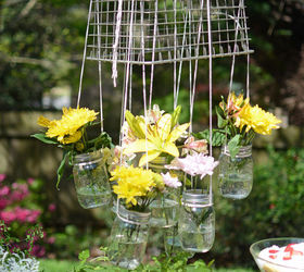 mason jar flower chandelier, crafts, gardening, mason jars, outdoor living, repurposing upcycling