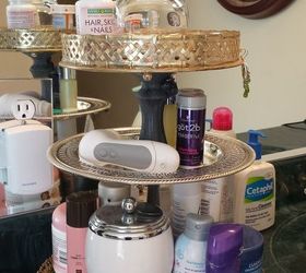 bath counter organizer on the cheap, bathroom ideas, crafts, how to, organizing, repurposing upcycling, Finished on the counter delightfulness
