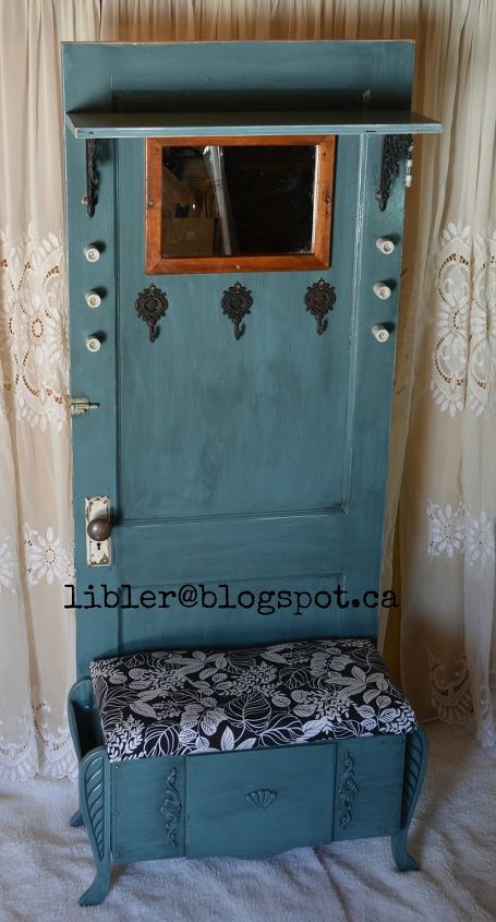 turquoise hall tree made out of an old door, doors, how to, painted furniture, repurposing upcycling