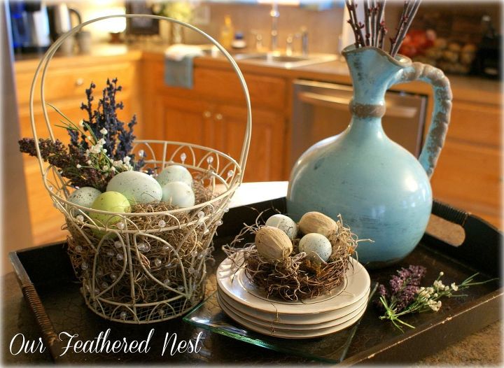 our simple spring decor, easter decorations, seasonal holiday decor
