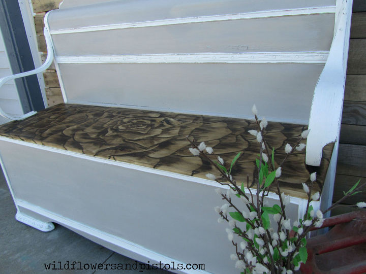 rose stained headboard bench, outdoor furniture, outdoor living, painted furniture, repurposing upcycling