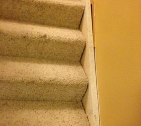 skirt board on stairs all screwed up under the carpeting