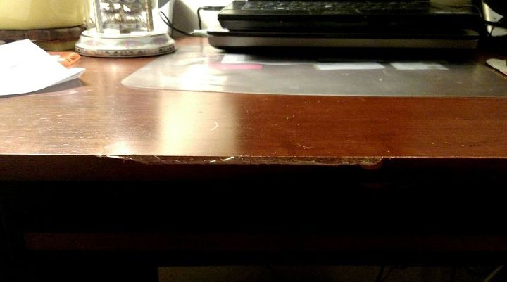 q can anyone make any suggestions on how i can fix the edging of my desk, home maintenance repairs, painted furniture, repurposing upcycling