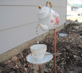 english tea pot tea cup and saucer garden stakes